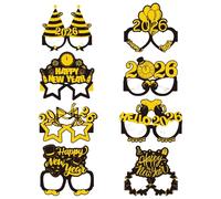 Happy New Year Glasses - 8 Pieces Photo Booth Props, Celebration Party Glasses, Festive Dress Up Eyeglasses For Teens Adults Attendees Hosts Guests Night Celebration Office Dinner Caroling Themed