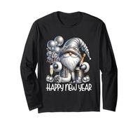 Happy New Year GNOME For Women and Men Funny New Years Party Manga Larga