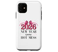 Happy New Year Same Hot Mess 2026 New Year Coquette Pink Bow Carcasa para iPhone 11