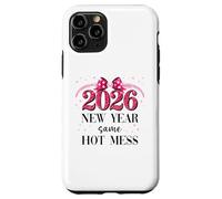 Happy New Year Same Hot Mess 2026 New Year Coquette Pink Bow Carcasa para iPhone 11 Pro