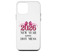 Happy New Year Same Hot Mess 2026 New Year Coquette Pink Bow Carcasa para iPhone 12 Mini
