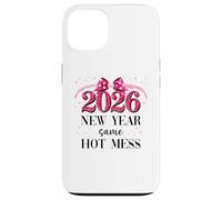 Happy New Year Same Hot Mess 2026 New Year Coquette Pink Bow Carcasa para iPhone 13