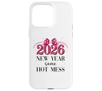 Happy New Year Same Hot Mess 2026 New Year Coquette Pink Bow Carcasa para iPhone 15 Pro MAX
