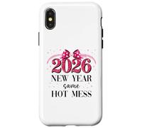 Happy New Year Same Hot Mess 2026 New Year Coquette Pink Bow Carcasa para iPhone X/XS