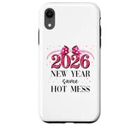 Happy New Year Same Hot Mess 2026 New Year Coquette Pink Bow Carcasa para iPhone XR