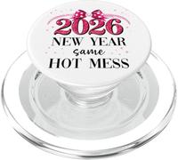 Happy New Year Same Hot Mess 2026 New Year Coquette Pink Bow PopSockets PopGrip para MagSafe