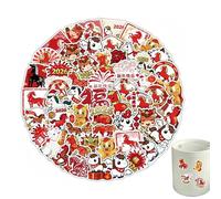 Happy New Year Sticker - Paper, 1.18-3.15in Party Decoration Cute | 61-Piece Lunar New Year Decals, Waterproof Holiday Stickers For Water Bottles, Laptops, Phones, Walls, Glass, Scrapbooking