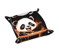 Happy Panda - Caja de almacenamiento de escritorio de piel estampada pequeña, bandeja de almacenamiento personalizada multifuncional