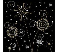 HAPPY PAPER Servilletas Fireworks de 3 capas, pliegue 1/4, 33 x 33 cm, 20 unidades, fuegos artificiales en color negro y dorado, decoración perfecta para Nochevieja