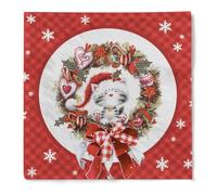 HAPPY PAPER Servilletas navideñas KITTY CAT de 3 capas, pliegue 1/4, 33 x 33 cm, 20 unidades, diseño de gatito con corona de Navidad