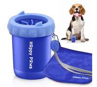 Happy Paws Limpiador de patas de perro | Lavadora portátil para perros pequeños y medianos con toalla y percha, relleno de calcetines para dueños de perros y amantes de los perros (mediano, azul)