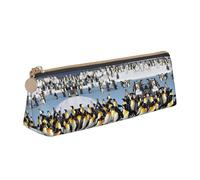 Happy Penguin - Estuche de piel para lápices de gran capacidad con soporte para bolígrafos con cremallera, White, Talla única, Bolsa de maquillaje