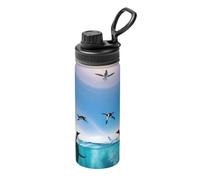 Happy Penguin in The Water - Botella de agua deportiva con pared de acero inoxidable