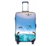 Happy Penguin in The Water - Funda para maleta grande con estampado de pingüino en el agua, funda elástica para maleta con cremallera, protege el equipaje durante el viaje, White, L
