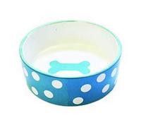 Happy Pet - Cuenco de cerámica con Lunares para Comida y Agua en Azul, Apto para lavavajillas, comedero de cerámica para Perros y Gatos, Mediano