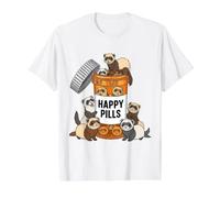 Happy Pills Ferret Lover Funny Pet Dueño Felicidad Alegría Lindo Camiseta gráfica económica, Hombre, Blanco, L