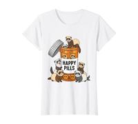 Happy Pills Ferret Lover Funny Pet Dueño Felicidad Alegría Lindo Camiseta gráfica económica, Mujer, Blanco, L