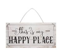 Happy Place Wooden Sign | Weather - Resilient Farmhouse Decor for Indoor/Outdoor/Courtyard | Rustic Hanging Sign with Wire for Easy Placement