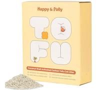 Happy & Polly Arena de Tofu para Gatos 2,5 kg, aglomerante rápida con carbón de Coco, sin Polvo y Altamente Absorbente, Control de olores, desechable por el Inodoro, con Pocos residuos.