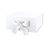 HAPPY POTATO Caja de regalo con cinta de 9 x 6.5 x 3.8 pulgadas, caja de regalo blanca con tapa y cinta, caja de propuesta de dama de honor, caja de regalo magnética para regalos (blanco brillante)