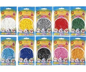 Happy Price Toys - Hama Midi - Cuentas para planchar Konvulut - Blanco 01, amarillo 03, rojo 05, azul claro 09, verde 10, gris 17, negro 18, azul pastel 46, rosa pastel 48, marrón oso de peluche 60,