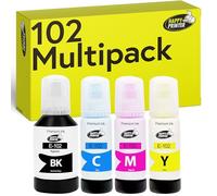 Happy Printer Tinta compatibles con Epson 102 para EcoTank ET-4850 ET-2850 ET-2856 ET-3850 ET-4856 ET-15000 (4 Botellas de Tinta de 1x127ml, 3x70ml)