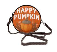 Happy Pumpkin - Bolso bandolera redondo de piel para mujer, diseño de bellota, color naranja