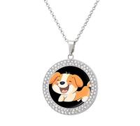 Happy Puppy Dog - Collar redondo con colgante circular para mujer, joyería de moda, talla única, Metal, No es una piedra preciosa