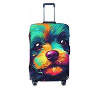 Happy Puppy in The Style - Funda elástica para equipaje de viaje, protector de maleta, funda de equipaje impresa antiarañazos, Black, M