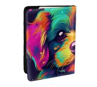 Happy Puppy in The Style - Funda para pasaporte de piel sintética, organizador de viaje para hombres y mujeres, 6.5 pulgadas, Black, Talla única
