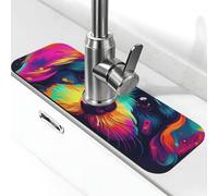 Happy Puppy in The Style - Tapete de grifo para fregadero de cocina, tapete de secado súper absorbente para cocina, baño, fregadero, cafetería, bar, grifo, decoración de regalos (15 x 5.5 pulgadas)