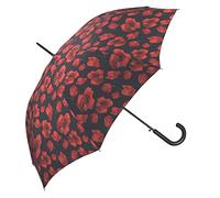Happy Rain Paraguas de mujer largo- Sistema Antiviento- Ligero-Práctico- Estampado Flores rojas-Diámetro 102cm (Negro)