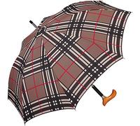 Happy Rain Selection - Paraguas con mango fritzgriff de madera con automático, estable, resistente al viento - checks brown, marrón, 83