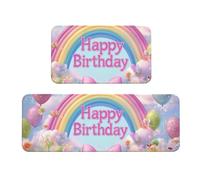 Happy Rainbow Birthday - Juego de 2 alfombras de cocina antideslizantes de madera para cocina, antifatiga, alfombras largas para el hogar y la oficina