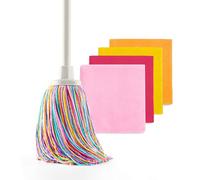 Happy Rainbow - Fregona con 4 bayetas de Microfibra reciclada Set de Limpieza sostenible para hogar y Todo Tipo de Superficies Super Absorbente y Resistente Edición: Sunrise