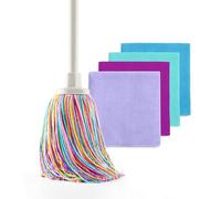 Happy Rainbow - Fregona con 4 bayetas de Microfibra reciclada Set de Limpieza sostenible para hogar y Todo Tipo de Superficies Super Absorbente y Resistente Edición: Sunset