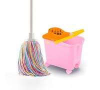 Happy Rainbow - Fregona con Cubo Escurridor de 14L y Ruedas Giratorias Set de Limpieza Sostenible con Microfibra Reciclada Ideal para Hogar y Suelos