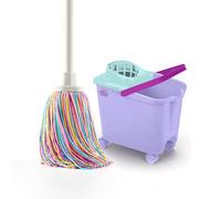 Happy Rainbow - Fregona con Cubo Escurridor de 14L y Ruedas Giratorias Set de Limpieza Sostenible con Microfibra Reciclada Ideal para Hogar y Suelos