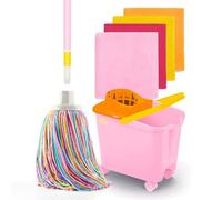 Happy Rainbow - Fregona con Palo Plegable, Cubo con Ruedas y 4 Bayetas de Microfibra Reciclada Set de Limpieza Sostenible para Hogar Suelos y Todo Tipo de Superficies