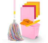 Happy Rainbow - Fregona con Palo Plegable, Cubo y 4 Bayetas de Microfibra Reciclada Set de Limpieza Sostenible para Hogar Suelos y Todo Tipo de Superficies