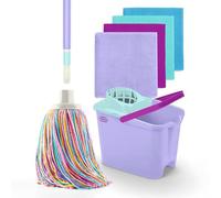 Happy Rainbow - Fregona con Palo Plegable, Cubo y 4 Bayetas de Microfibra Reciclada Set de Limpieza Sostenible para Hogar Suelos y Todo Tipo de Superficies