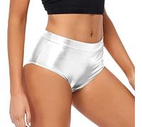 Happy Shorts Boxer Hombre Navidad Cintura Alta Metálica Booty-Shorts para Mujer, Pantalones Rave para Bailar, Hotpants, Clubwear Pantalones Cortos Mujer Pantalones de Tela, plata, M