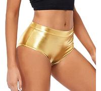 Happy Shorts Boxer Hombre Navidad Cintura Alta Metálica Booty-Shorts para Mujer, Pantalones Rave para Bailar, Hotpants, Clubwear Pantalones Cortos Mujer Pantalones de Tela, dorado, M