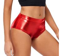 Happy Shorts Boxer Hombre Navidad Cintura Alta Metálica Booty-Shorts para Mujer, Pantalones Rave para Bailar, Hotpants, Clubwear Pantalones Cortos Mujer Pantalones de Tela, rojo, M