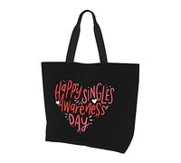 Happy Singles Awareness Day - Bolso de lona ligero para mujer, reutilizable, color negro