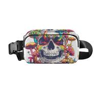 Happy Skull Rainbow Mushroom World - Bonita bolsa cruzada para hombres y mujeres, pequeña bolsa de cinturón con correa ajustable para ciclismo, senderismo, gimnasio, Happy Skull Rainbow Mushroom