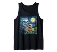 Happy Sloth Howling at The Moon Night Sky Animal Art Camiseta sin Mangas