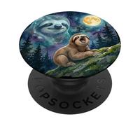 Happy Sloth Howling at The Moon Night Sky Animal Art PopSockets PopGrip Adhesivo