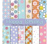 Happy Smiley Face Scrapbook Paper Craft Pad: 12 Cute Groovy Designs, 24 Double-Sided Sheets Printed on 8.5"x8.5" Sized Paper With Premium Color. ... Cardstock, Gift Wrapping, DIY & More!