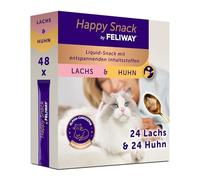 Happy Snack by FELIWAY - Delicias deliciosas y tranquilizadoras para gatos- Caja de 48 palos de sabor de pollo y salmón - Ayuda a los gatos a sentirse más tranquilos y desarrolla los lazos afectivos
